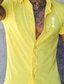 baratos camisas masculinas casuais-Homens Camisa Social camisa de verão Letra Aberto para a Lateral Amarelo Azul Marinha Cinzento Rua Casual Manga Curta Botão para baixo Roupa Moda Casual Confortável