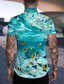 billige Skjorter med tryk til mænd-Herre Skjorte Trykt mønster Fisk Underwater World Aftæpning Gade Afslappet Knap ned Trykt mønster Kortærmet Toppe Afslappet Mode Designer Åndbart Blå