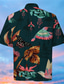 رخيصةأون قمصان استوائية-رجالي قميص قميص صيفي حيوان ورد عصفور طوي أخضر طباعة الأماكن المفتوحة شارع كم قصير زر أسفل طباعة ملابس موضة ستايل هاواي مصمم كاجوال