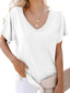 baratos T-Shirts de mulher-Mulheres Casual Camiseta Tecido Manga Curta Decote V Estilo Praia Blusas Branco Preto Verde Tropa S
