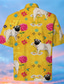 Χαμηλού Κόστους Ανδρικά πουκάμισα με στάμπα-Ανδρικά Πουκάμισο Στάμπα Φλοράλ Σκύλος Ζώο Απορρίπτω Δρόμος Causal Κουμπί-Κάτω Στάμπα Κοντομάνικο Άριστος Υψηλής Ποιότητας Καθημερινό Μοντέρνα Κίτρινο / Καλοκαίρι