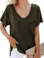 preiswerte T-Shirt-Damen Casual T Shirt Glatt Kurzarm V Ausschnitt Strand Design Oberteile Weiß Schwarz Armeegrün S