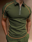 cheap Classic Polo-Men&#039;s Collar Polo Shirt Golf Shirt Fashion Casual Comfortable Short Sleeve Dark Green Linear Turndown Street Casual Zipper Clothing Clothes Fashion Casual Comfortable