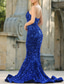 cheap BLUE-TS Mermaid Sequin Prom Dresses Luxurious Dress Valentine&#039;s Day Formal Evening Sweep / Brush Train Sleeveless Off Shoulder Masquerade Dress 2025