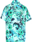 billige Skjorter med tryk til mænd-Herre Skjorte Blomstret Aftæpning Gade Afslappet Knap ned Kortærmet Toppe Afslappet Mode Bekvem Strandstil Blå-Grøn