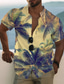 billige Skjorter med tryk til mænd-Herre Skjorte Trykt mønster Grafisk Kokos palme Høj krave Afslappet Daglig Knap ned Trykt mønster Kortærmet Toppe Designer Afslappet Mode Hawaiiansk Gul