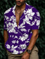 Недорогие Гавайские рубашки-Муж. Рубашка Летняя рубашка Гавайская рубашка Цветочный принт Отложной Красный Темно синий Лиловый Зеленый С принтом на открытом воздухе Для улицы С короткими рукавами С принтом Кнопка вниз Одежда