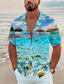 Недорогие Гавайские рубашки-Муж. Рубашка Летняя рубашка Гавайская рубашка Графика Пейзаж Отложной Черный Желтый Темно синий Тёмно-синий Синий С принтом на открытом воздухе Для улицы С короткими рукавами С принтом Кнопка вниз