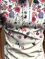 levne 3D polo na zip-Pánské Polo trička Golfová košile Polo na čtvrt zip Květinový Přehnutý Béžová ulice Ležérní Krátký rukáv Zip Oblečení Módní Na běžné nošení Pohodlné / Plážové
