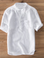 billige fritidsskjorter for menn-uformelt skjortetrykk for menn vanlig ensfarget stativ krage uformelt daglig kortermede topper med knapper, lett pustende hvit svart grå