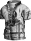 abordables Camisetas 3D de hombre-Hombre Henley Shirt Tee Camiseta Design Verano Graphic Soldier Print Talla Grande Escote Chino Diario Deportes Abotonar Estampado ropa Design Básico Casual Verde Trébol Azul Piscina Gris