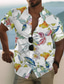 billiga Skjortor med tryck för män-Herr Skjorta Tryck Blommig Grafisk Hög krage Ledigt Dagligen Button-Down Mönster Kortärmad Blast Designer Ledigt Mode Bekväm Vit