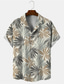 billiga Skjortor med tryck för män-Herr Skjorta Tryck Grafisk Löv Nedvikt Gata Dagligen 3D Button-Down Kortärmad Blast Designer Ledigt Mode Andningsfunktion Ljusbrun