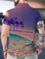cheap Men&#039;s Printed Shirts-Men&#039;s Shirt Print Graphic Scenery Coconut Tree Stand Collar Casual Daily Button-Down Print Short Sleeve Tops Designer Casual Fashion Hawaiian Purple