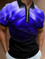 Недорогие Рубашка-поло на молнии-Муж. Футболка-поло Поло на молнии Рубашка для гольфа Молния Мода На каждый день Удобный С короткими рукавами Зеленый Лиловый Розовый Светло-синий Градиент 3D печать Отложной Молния