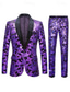 cheap Tuxedo Suits-Purple Men&#039;s Party Prom Disco Sparkly Sequin Tuxedos 2 Piece Floral Shawl Collar Tailored Fit Single Breasted One-button 2024