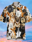זול חולצות מודפסות לגברים-בגדי ריקוד גברים חולצה דפוס כלב חיה צווארון מתקפל רחוב קזו&#039;אל כפתור למטה דפוס שרוולים קצרים צמרות מעצב יום יומי אופנתי שחור / קיץ