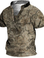 tanie T-shirty 3D męskie-Męskie Podkoszulek Koszula Henley Koszulki Graficzny Mapa Kołnierz stawiany Zielony Żółty Khaki Szary Biały Druk 3D Puszysta Na zewnątrz Codzienny Krótki rękaw Przycisk w dół Nadruk Odzież Podstawowy
