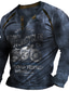 billige 3D-herreskjorter-Herre Henley-skjorte T-shirt Designer Sommer Langærmet Grafisk Motorcykel Trykt mønster Henley Gade Afslappet Knap ned Trykt mønster Tøj Tøj Designer Basale Mode Sort Blå Mørkegrå