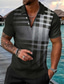 cheap 3D Polo-Men&#039;s Collar Polo Shirt Golf Shirt Striped Turndown Black / Gray Green Purple Brown 3D Print Street Daily Short Sleeve 3D Button-Down Clothing Apparel Fashion Casual Comfortable / Beach