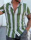 abordables camisas casuales de los hombres-Hombre Camisa Camisa de verano A Rayas Cuello Vuelto Verde / Blanco Calle Casual Manga Corta Abotonar Ropa Moda Casual Cómodo