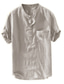 billige mænds fritidsskjorter-mænds afslappet skjorteprint almindelig ensfarvet standerkrave afslappet daglig kortærmede toppe med knapper og let åndbar hvid sort grå