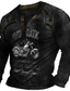 billige 3D-herreskjorter-Herre Henley-skjorte T-shirt Designer Sommer Langærmet Grafisk Motorcykel Trykt mønster Henley Gade Afslappet Knap ned Trykt mønster Tøj Tøj Designer Basale Mode Sort Mørkegrå Kaffe