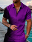 cheap 3D Polo-Men&#039;s Collar Polo Shirt Golf Shirt 3D Print Geometry Turndown Going out golf shirts Zipper Short Sleeve Tops Designer Punk &amp; Gothic Sports Black / Gray Green Purple
