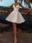 ieftine Rochii scurte și mini-Linia -A Scurt Mini Rochii de bal Elegant Plus Size Mica Rochie Albă Manșon scurt În V Nuntă Petrecere cu cocktail Recepție de nuntă de toamnă Dantelă cu Broderie