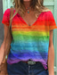 billige T-shirts til kvinde-Dame T-shirt V-hals Designer Kortærmet Regnbue Design 3D-udskrivning V-hals Hjem Daglig Tøj Tøj Designer Basale Rød Himmelblå Regnbue