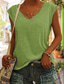 billige T-shirts til kvinde-Dame Bluse T-shirt Basale Vanlig Daglig V-hals Ærmeløs Regulær Sommer Grøn Hvid Sort Blå Lyserød