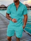 cheap Classic Polo-Men&#039;s Polo Shirt T-shirt Suits Shirt Set Set Designer Casual Summer Short Sleeve Green / Black Black Blue Pink Yellow Royal Blue Graphic Curve Waves Print Turndown Street Casual 3D Print Clothing