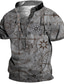 tanie T-shirty 3D męskie-Męskie Podkoszulek Koszula Henley Koszulki Graficzny Mapa Kołnierz stawiany Zielony Żółty Khaki Szary Biały Druk 3D Puszysta Na zewnątrz Codzienny Krótki rękaw Przycisk w dół Nadruk Odzież Podstawowy
