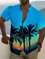 billige Skjorter med tryk til mænd-Herre Skjorte Trykt mønster Grafisk Kokos palme Høj krave Afslappet Daglig Knap ned Trykt mønster Kortærmet Toppe Designer Afslappet Mode Hawaiiansk Blå
