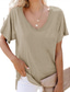 baratos T-Shirts de mulher-Mulheres Casual Camiseta Tecido Manga Curta Decote V Estilo Praia Blusas Branco Preto Verde Tropa S