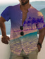 billige Skjorter med tryk til mænd-Herre Skjorte Trykt mønster Grafisk Landskab Kokos palme Høj krave Afslappet Daglig Knap ned Trykt mønster Kortærmet Toppe Designer Afslappet Mode Hawaiiansk Lilla
