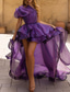 voordelige PAARS-A-Lijn Avondjurk Sexy Jurk Prom Bruiloft Feest Asymmetrisch Mouwloos Eén Schouder Organza met Ruffles Effen Kleur Maskerfeest Jurk
