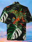 billige Skjorter med tryk til mænd-Herre Skjorte Trykt mønster Blade Aftæpning Gade Afslappet Knap ned Trykt mønster Kortærmet Toppe Designer Afslappet Mode Hawaiiansk Grøn / Sommer