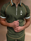 baratos polo clássico-Homens Camiseta Polo Camisa de golfe Letra Aberto para a Lateral Rua Casual Zíper Manga Curta Blusas Casual Moda Confortável Verde Tropa