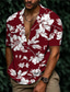 billige Hawaiiskjorter-Herre Skjorte Sommer skjorte Hawaii skjorte Blomstret Aftæpning Rød Navyblå Lilla Grøn Trykt mønster udendørs Gade Kortærmet Trykt mønster Knap ned Tøj Mode Designer Afslappet Åndbart