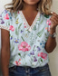 olcso Női pólók-Női Hétköznapi Napi Szabadság Póló Virág Rövid ujjú Kollázs Csipke Trim Nyomtatott V-alakú Alap Felsők Fehér Fekete Világoskék S / 3D nyomtatás