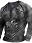 abordables Camisetas 3D de hombre-Hombre Henley Shirt Camiseta Design Verano Manga Larga Graphic Moto Print Henley Calle Casual Abotonar Estampado ropa Design Básico Moda Negro Gris Oscuro Café