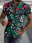 cheap Men&#039;s Printed Shirts-Men&#039;s Shirt Summer Shirt Geometry Turndown Blue Purple Brown Green Print Outdoor Street Short Sleeve Button-Down Print Clothing Apparel Fashion Designer Casual Breathable