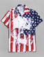 رخيصةأون قمصان رجالية مطبوعة-رجالي قميص طباعة الرسم العلم الوطني طوي شارع فضفاض 3D زر أسفل كم قصير قمم مصمم كاجوال موضة مريح أبيض أزرق