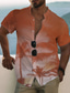 お買い得  メンズプリントシャツ-男性用 シャツ プリント グラフィック ココナッツの木 スタンド カジュアル 日常 ボタンダウン プリント 半袖 トップの デザイナー カジュアル ファッション ハワイアン ブルー パープル ダスティブルー