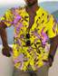 Χαμηλού Κόστους Ανδρικά πουκάμισα με στάμπα-Ανδρικά Πουκάμισο Στάμπα Φλοράλ Γραφική Όρθιος Γιακάς Causal Καθημερινά Κουμπί-Κάτω Στάμπα Κοντομάνικο Άριστος Υψηλής Ποιότητας Καθημερινό Μοντέρνα Άνετο Κίτρινο