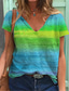 billige T-skjorter til kvinner-Dame T skjorte V-hals Designer Kortermet Regnbue Design 3D-utskrift V-hals Hjem Daglig Klær Klær Designer Grunnleggende Rød Himmelblå Regnbue