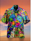 billige Skjorter med tryk til mænd-Herre Skjorte Trykt mønster Grafisk Dødningehoveder Dyr Aftæpning I-byen-tøj Strand 3D Kort Ærme Toppe Designer Hawaiiansk Strandstil A B C / Sommer