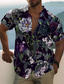 Χαμηλού Κόστους Ανδρικά πουκάμισα με στάμπα-Ανδρικά Πουκάμισο Στάμπα Φλοράλ Γραφική Όρθιος Γιακάς Causal Καθημερινά Κουμπί-Κάτω Στάμπα Κοντομάνικο Άριστος Υψηλής Ποιότητας Καθημερινό Μοντέρνα Άνετο Μαύρο