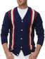 cheap Men&#039;s Cardigan Sweater-Men&#039;s Cardigan Color Block V Neck Navy Blue Outdoor Street Long Sleeve Braided Button-Down Clothing Apparel Basic Fashion Casual Breathable